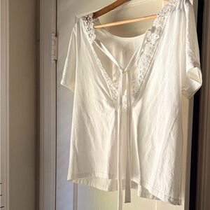 SHEIN White Lace Trim Top